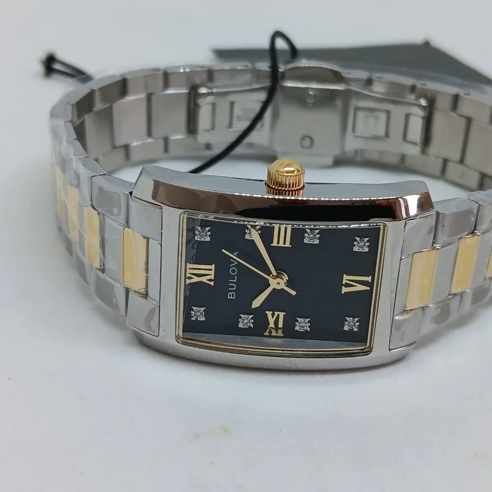 Bulova 98P230 Women's 21mm x 33mm Diamond Dial Two Tone S/Steel Tank Watch - Picture 9 of 11